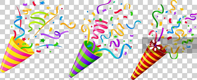 节日爆竹锥形烟花与五彩纸屑图片素材