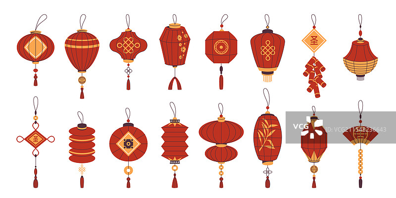 中国灯笼套装或中国装饰图片素材