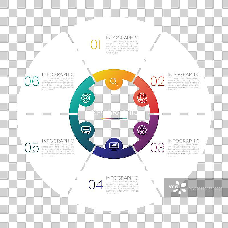六个选项的圆形图表信息图模板图片素材