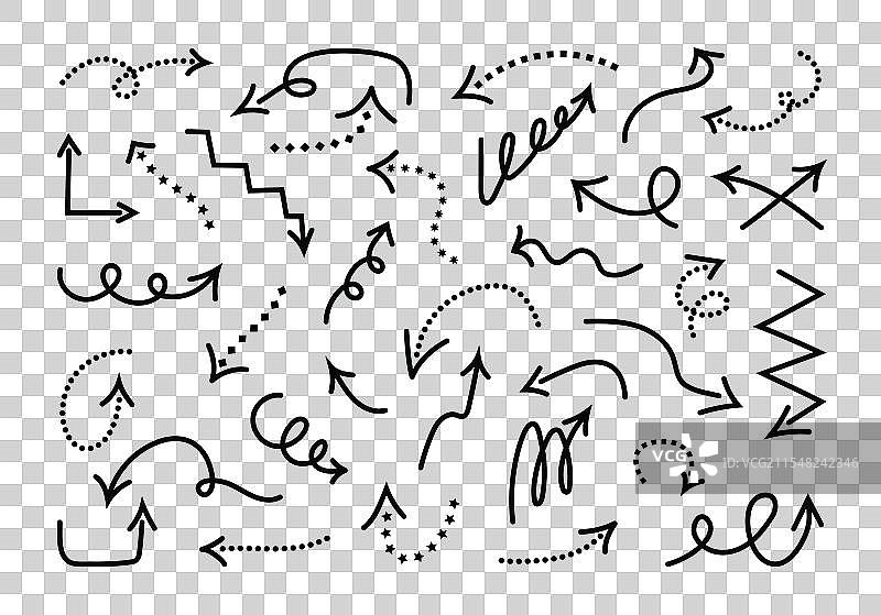 一组手绘箭头，带有不同的图案图片素材