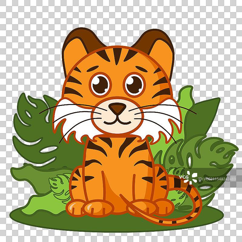 可爱的坐着的卡通平面老虎图片素材