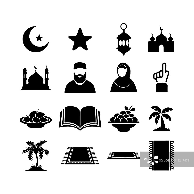 代表伊斯兰文化的一组图标图片素材