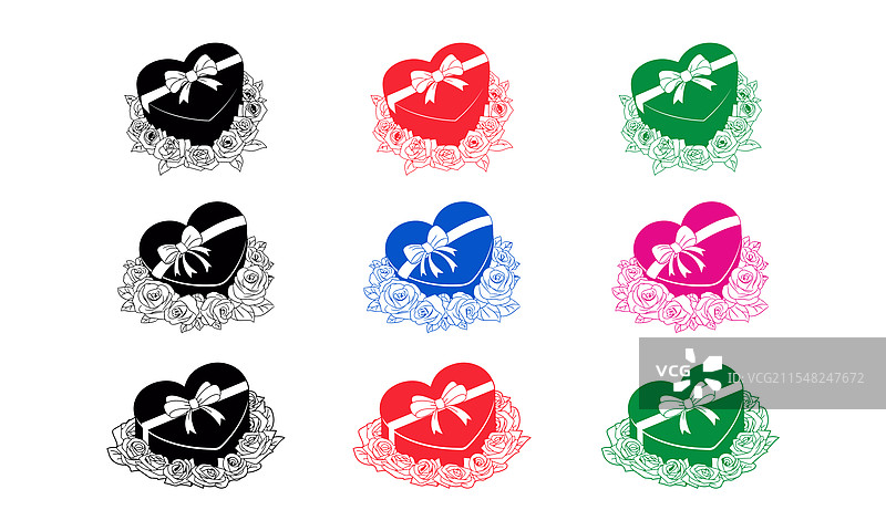 心形轮廓的礼品盒组合图片素材