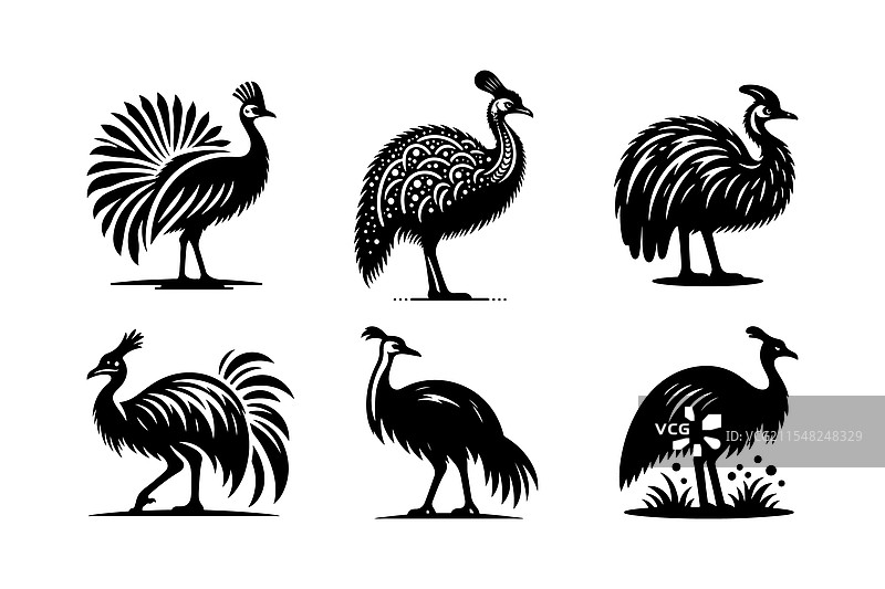 独特的鸸鹋轮廓野生动物图形图片素材