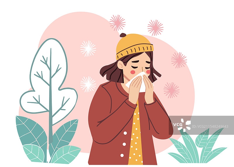 一位女性在打喷嚏时擤鼻子图片素材