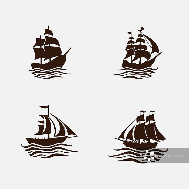 古老的帆船在波浪上航行图片素材