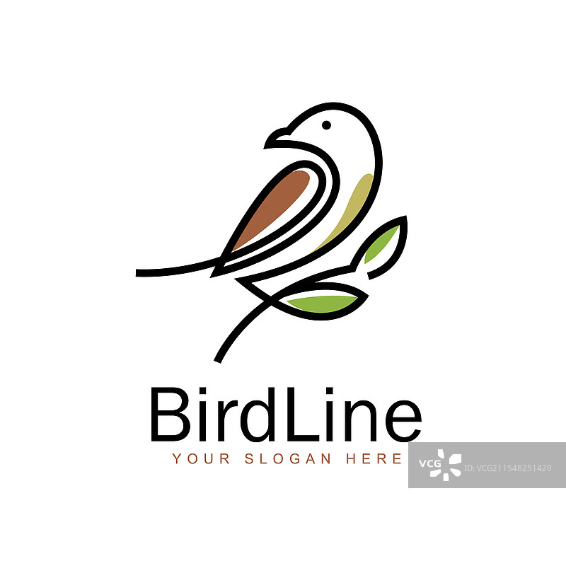 线条艺术麻雀或雀鸟标志设计图片素材