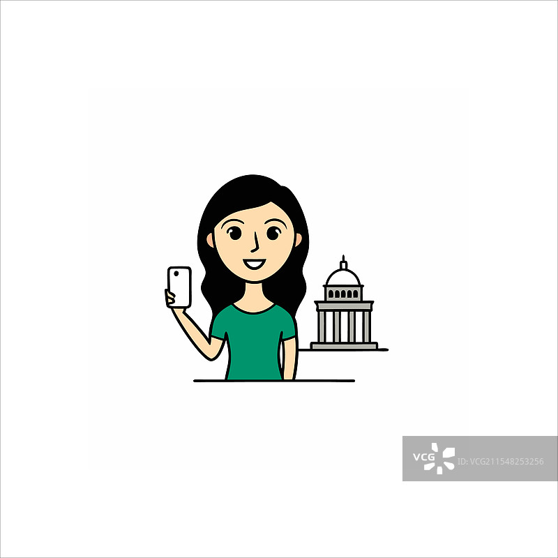 一个孩子在博物馆前自拍图片素材