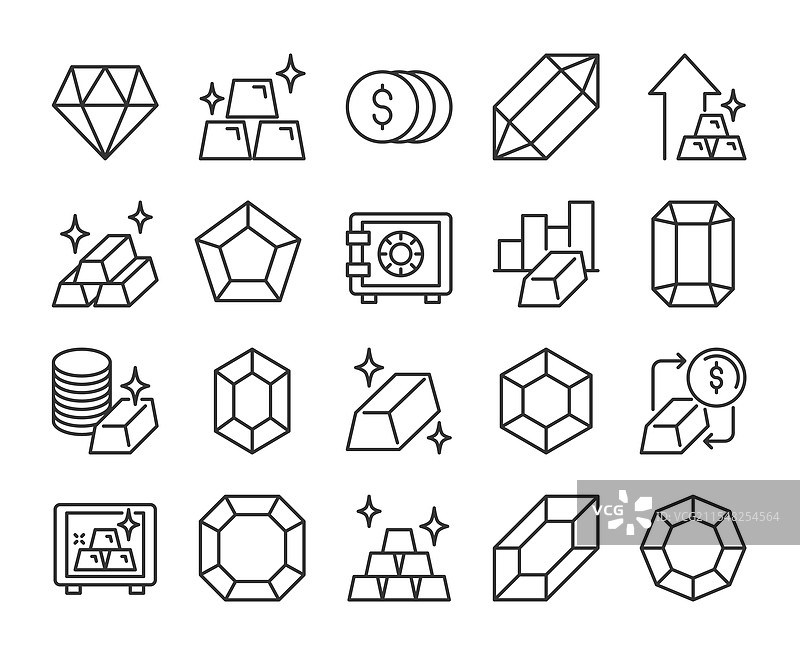 珍贵图标，珍贵金属和宝石线条图片素材