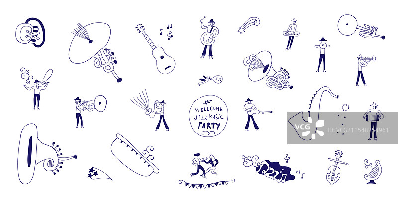 爵士音乐派对乐手乐队涂鸦图片素材