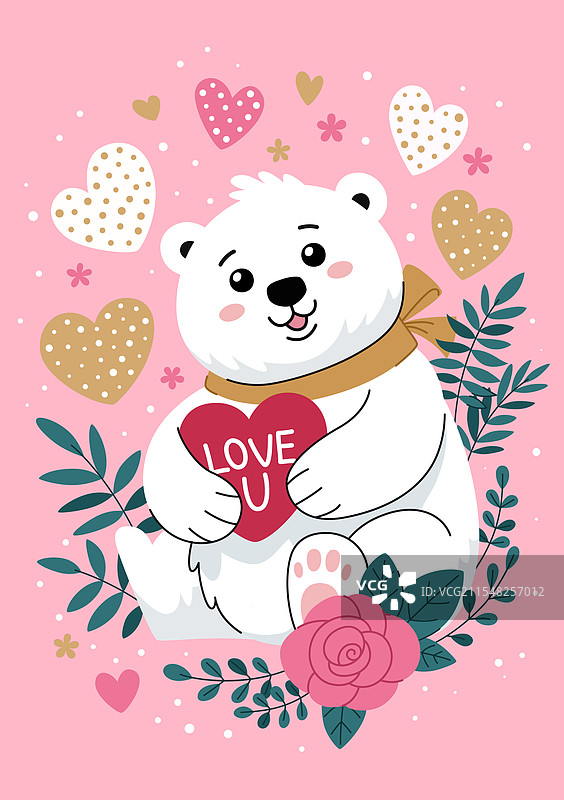 白熊抱着情人节贺卡图片素材