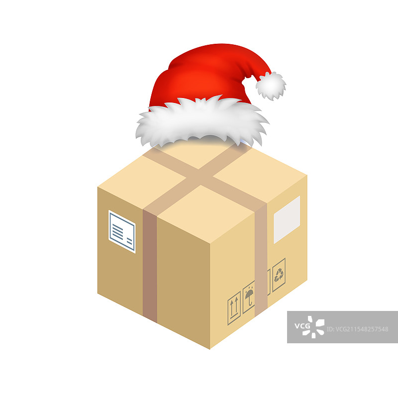 圣诞快递的送货箱和圣诞老人帽图片素材