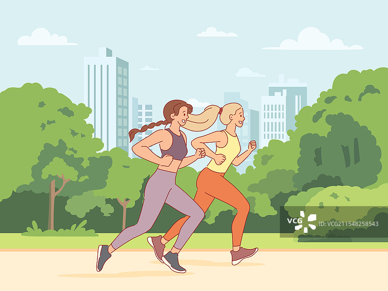 女孩们在公园里跑步，运动员们在户外训练图片素材