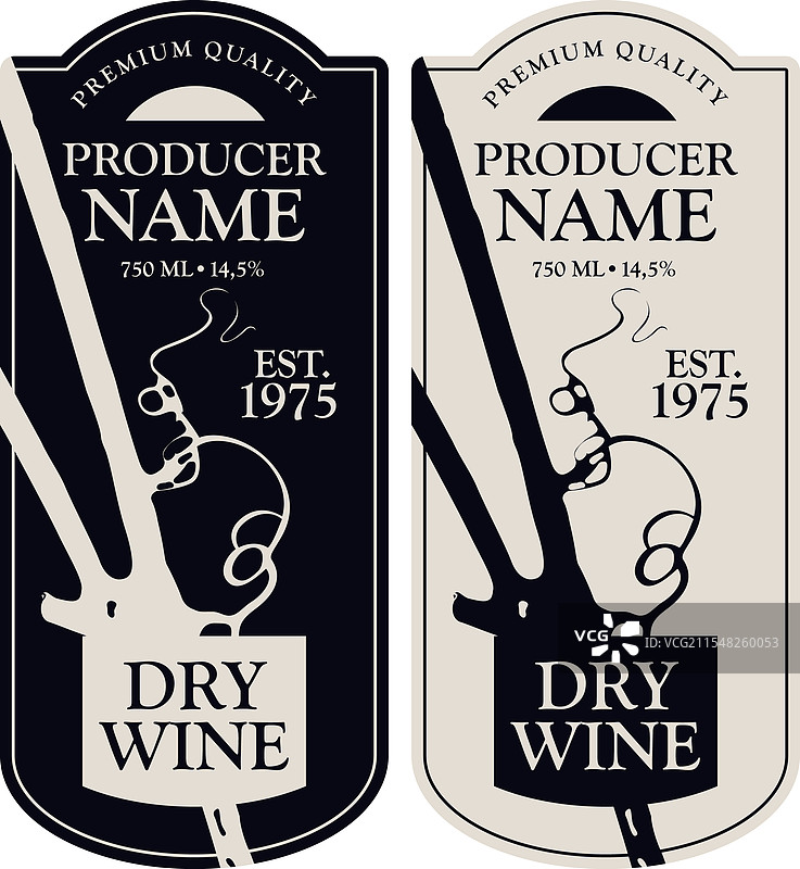 葡萄藤上的酒标签设置图片素材