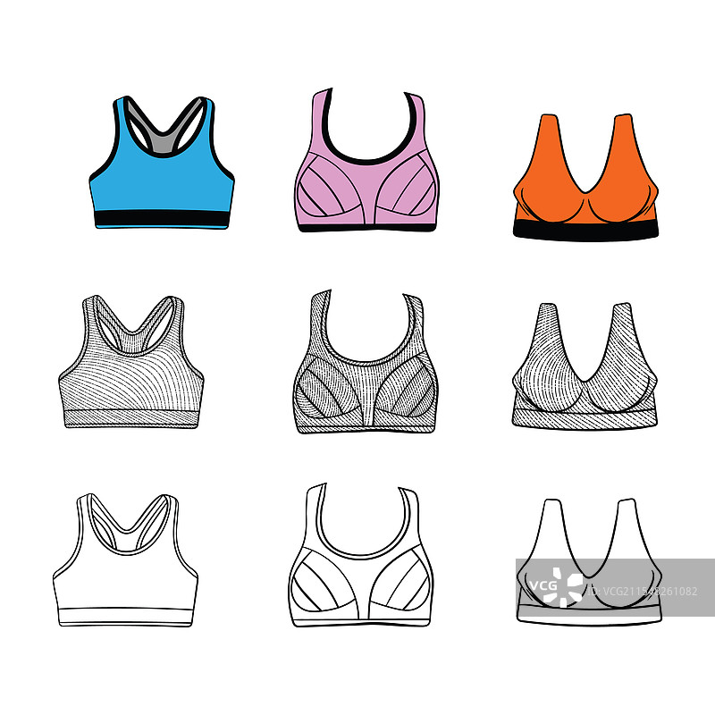 各种颜色的运动胸罩设计图片素材
