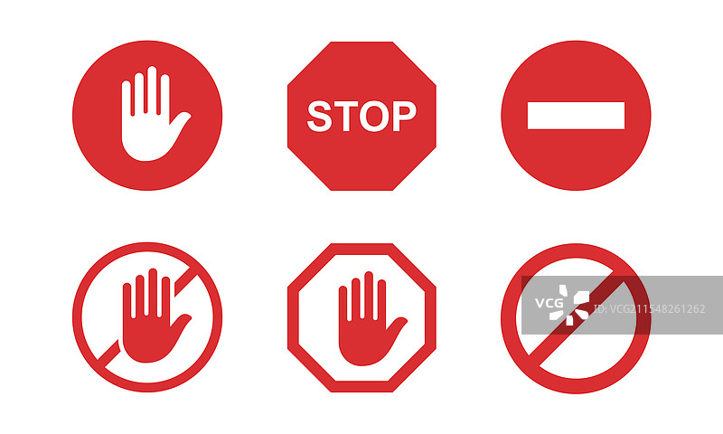一组红色警告标志，表示禁止事项图片素材