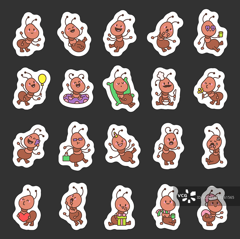 一组可爱的卡通蚂蚁角色图片素材