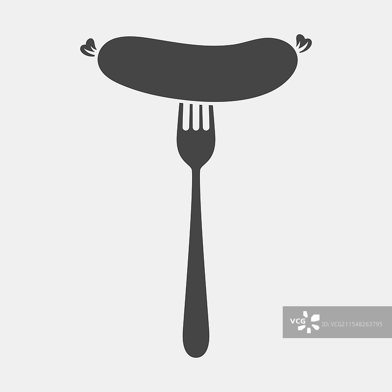 扁平卡通香肠与叉子的轮廓图图片素材