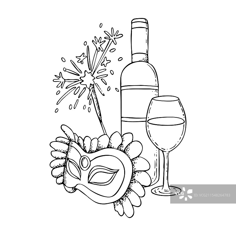 黑白色的狂欢节线条面具图片素材