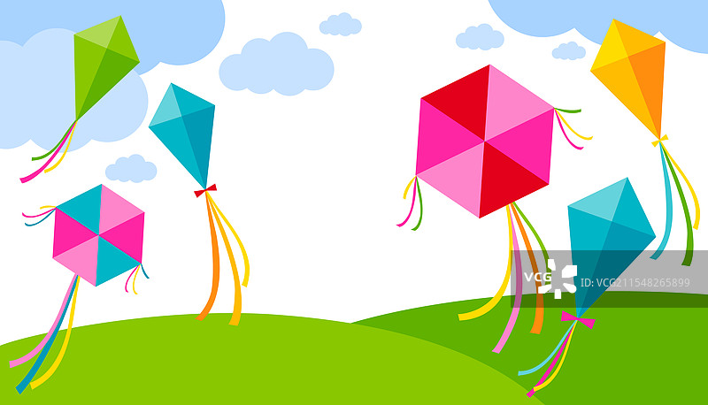 五彩缤纷的风筝在天空中的横幅背景图片素材