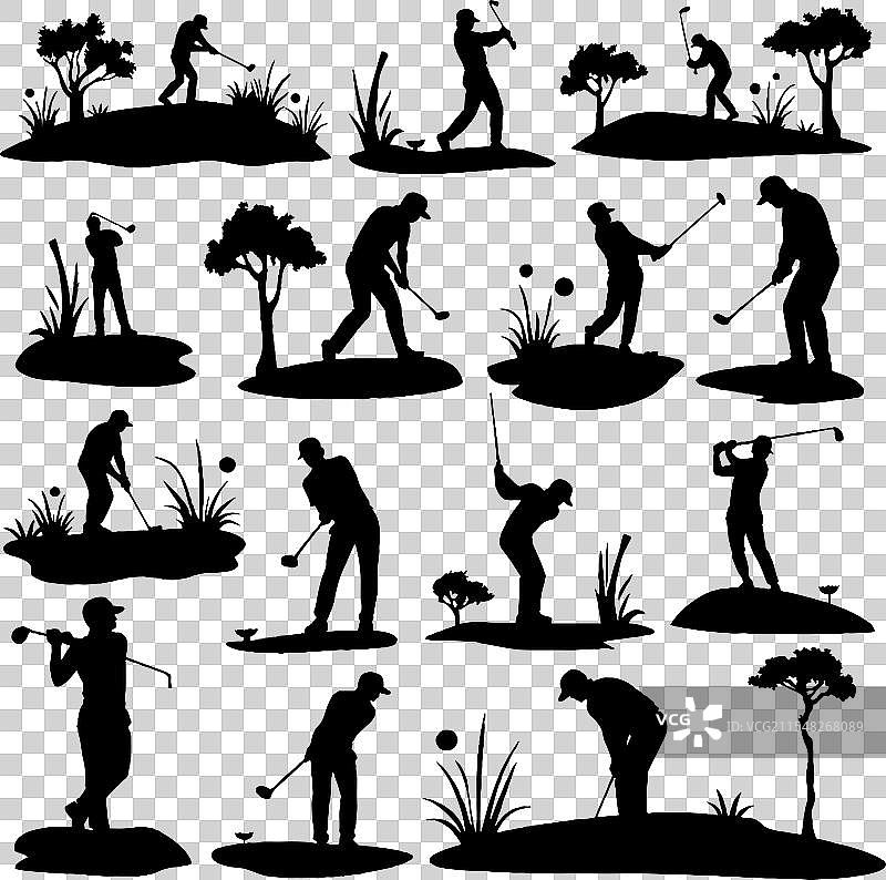 高尔夫男性剪影图标集图片素材