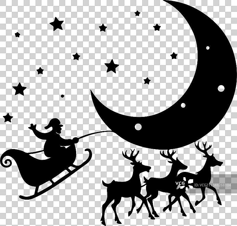 圣诞老人坐在雪橇上的剪影图片素材