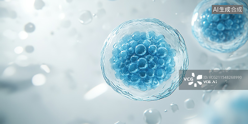 【AI数字艺术】蓝色背景下的细胞生物科技主题插画图片素材