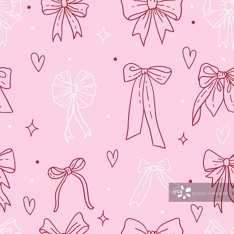 无缝图案，带有粉色线性蝴蝶结图片素材
