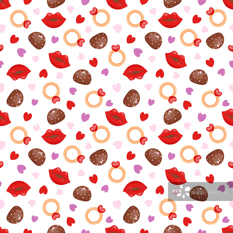 情人节无缝图案，带有嘴唇和糖果图片素材