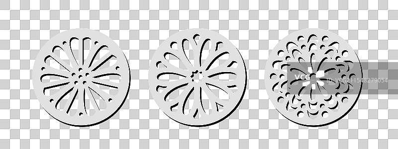 激光切割圆形杯垫模板，花卉图案图片素材