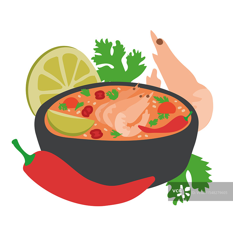 黑色碗中的冬阴功汤图片素材