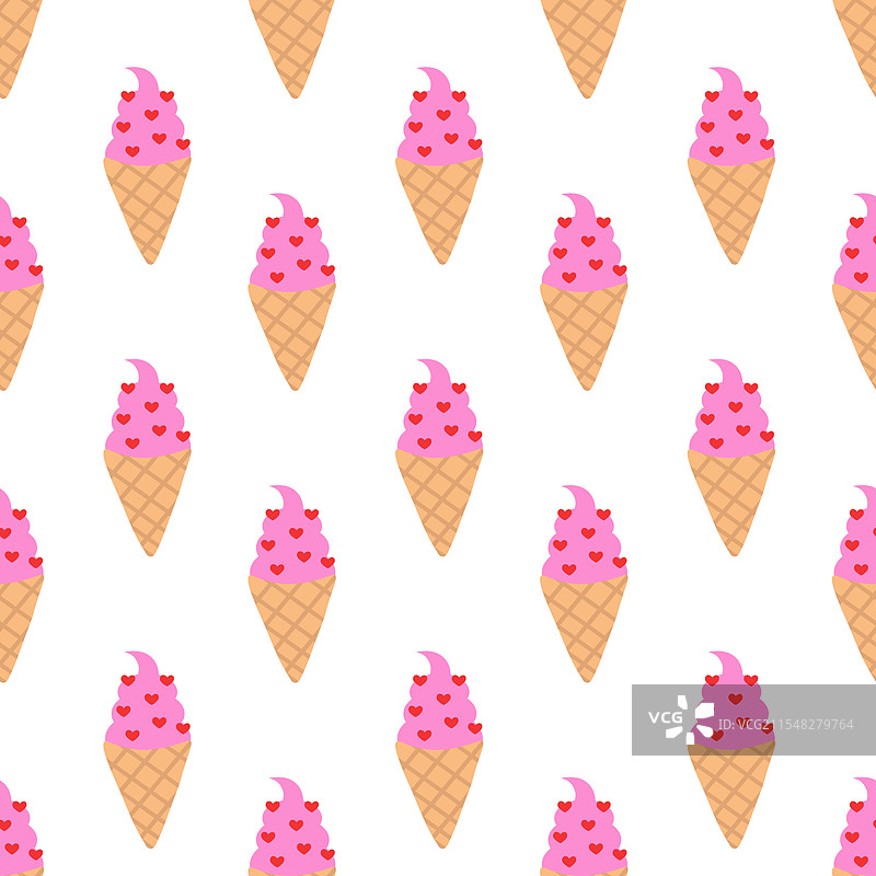 无缝图案冰淇淋华夫筒和心形图案图片素材