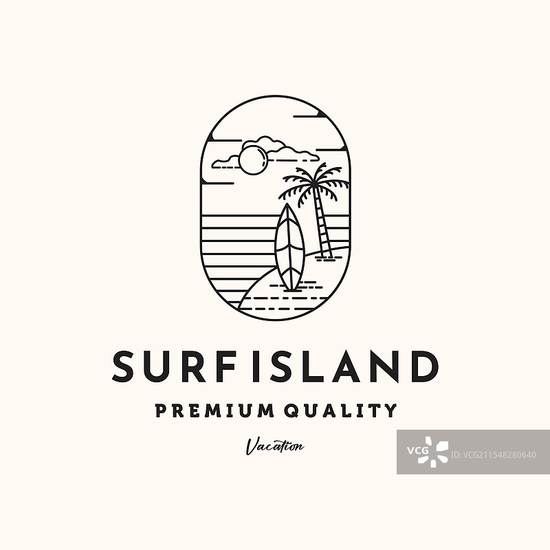 冲浪板夏季自然线条艺术标志极简风格图片素材