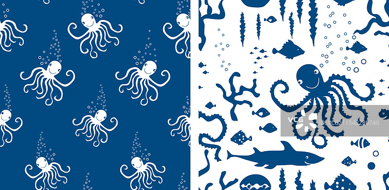 欢快卡通轮廓的无缝图案图片素材