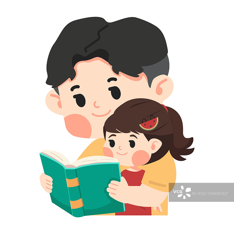 父亲与婴儿妹妹一起阅读书籍图片素材