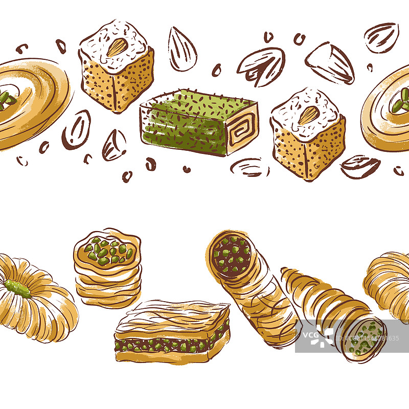 阿拉伯甜点无缝边框套装图片素材