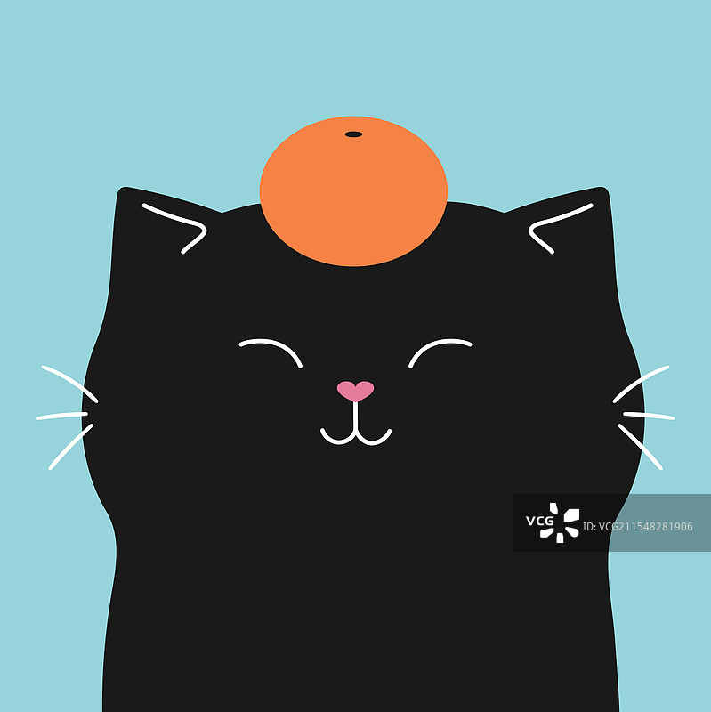 可爱的卡哇伊猫咪头上放着一个橘子图片素材