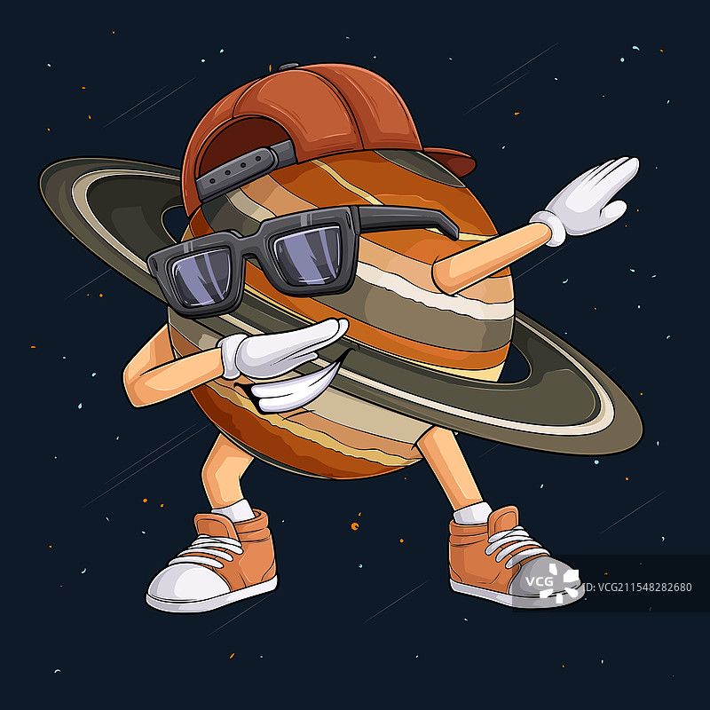 土星星球角色在做打嗝舞。图片素材