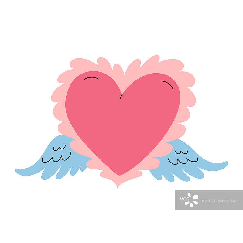 带翅膀和褶边的粉色心形，象征着爱与心意图片素材