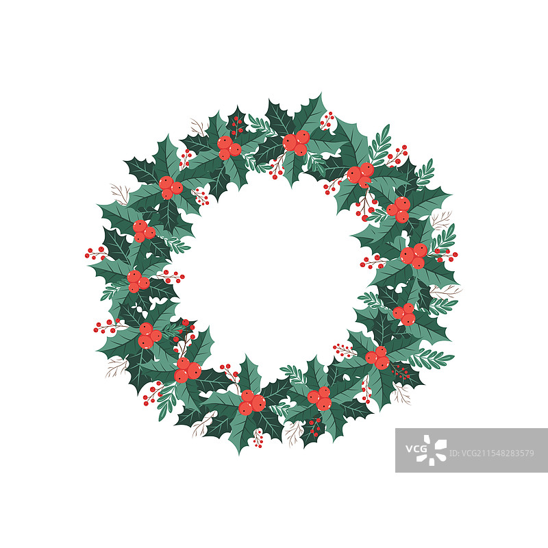 圣诞花环与冬青浆果，新年和图片素材