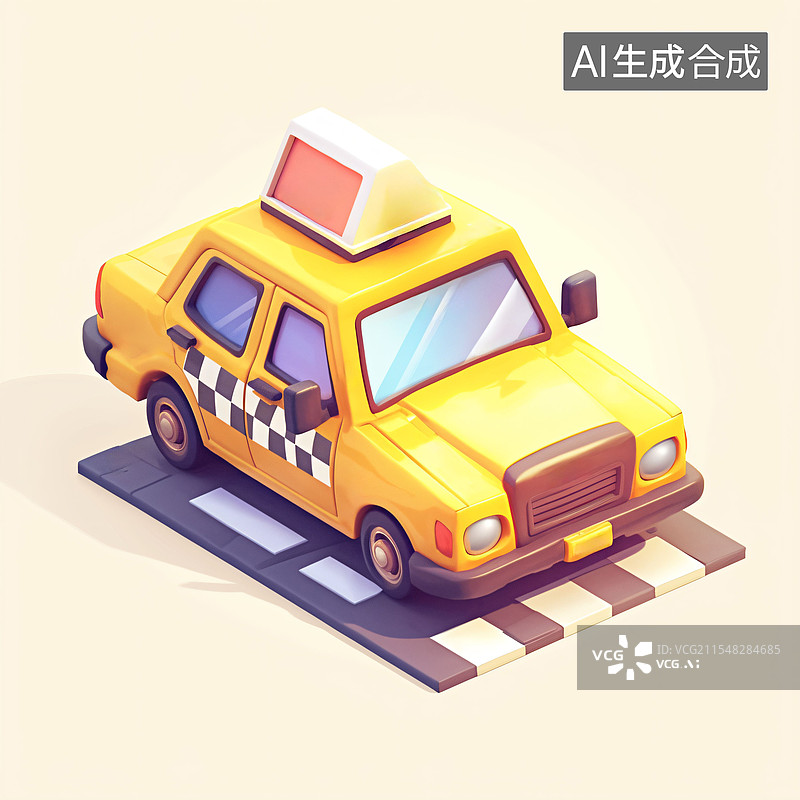 【AI数字艺术】小轿车、出租车、四轮车、交通工具、卡通、C4D、图标、可爱图片素材