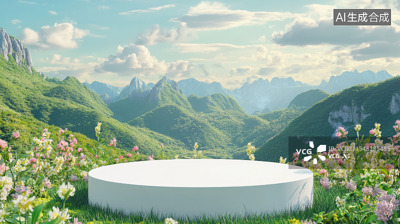 【AI数字艺术】春天雪山电商背景图图片素材