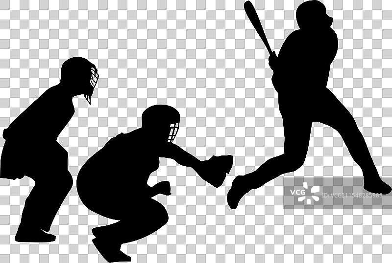 三个棒球运动员的剪影图片素材