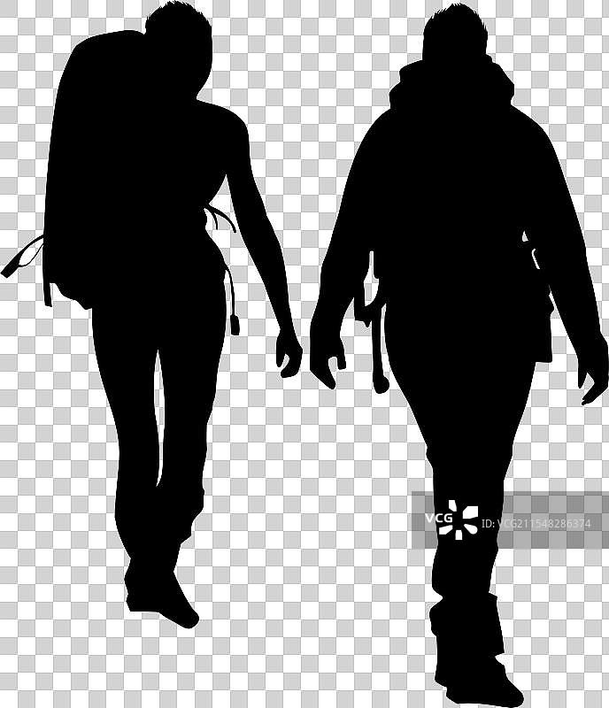 两名登山者的剪影，完美适合图片素材