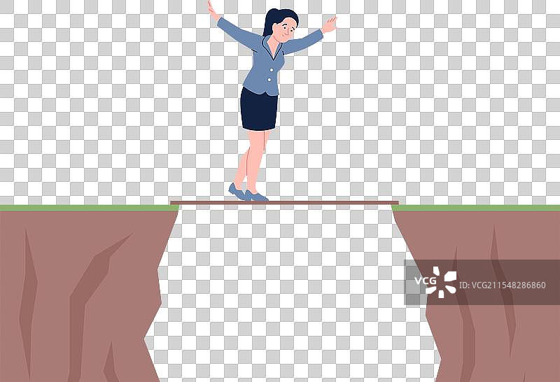 女人在深渊山洞上保持平衡，寓意深远图片素材