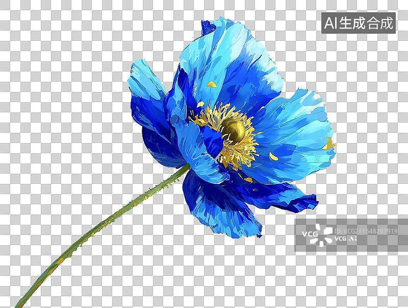 【AI数字艺术】蓝色浪漫古风金箔岩彩虞美人水墨插画图片素材