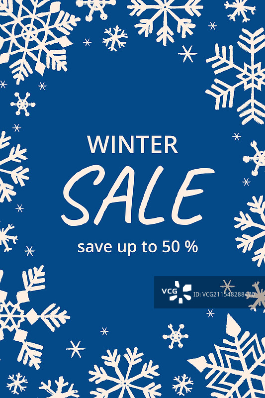 蓝色背景的冬季垂直促销海报，适用于商业用途图片素材