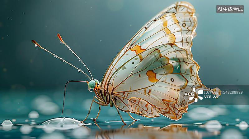 【AI数字艺术】水面蝶舞的静谧瞬间  清澈水面的蝴蝶倒影图片素材