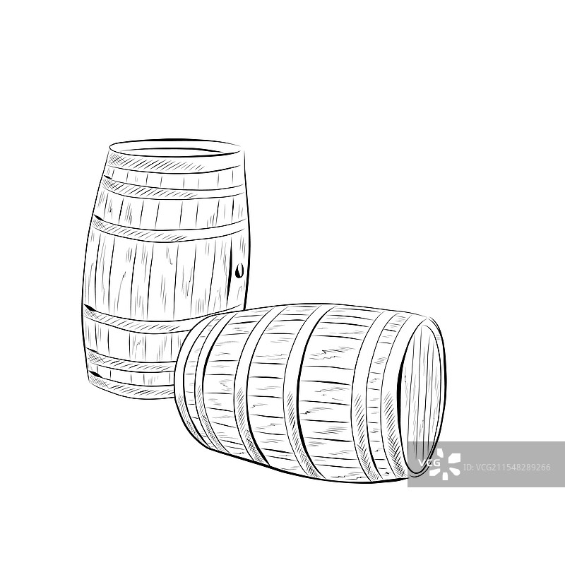 线条画 - 两个木制酒桶图片素材