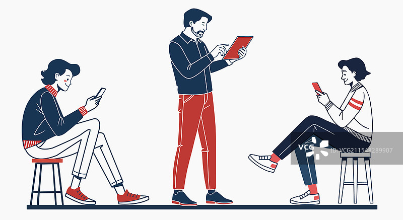 年轻人使用智能手机和平板电脑图片素材